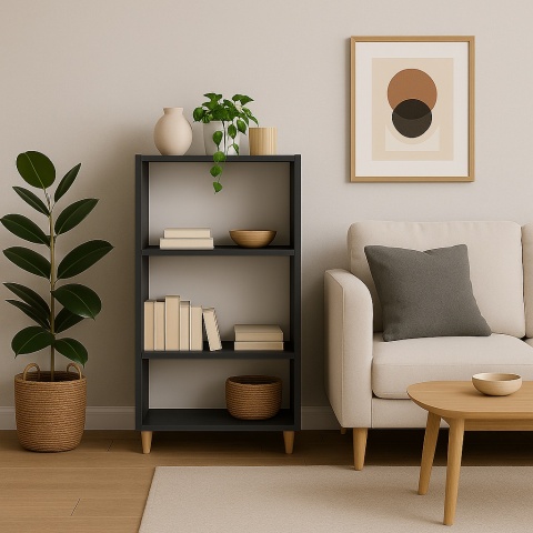 REGAŁ W STYLU SKANDYNAWSKIM 110x60x30 CIEMNY GRAFIT