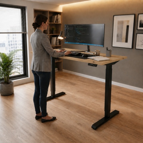 BIURKO ELEKTRYCZNE GAMINGOWE KOMPUTEROWE DĄB ARTISAN 120X60 REGULACJA WYSOKOŚCI