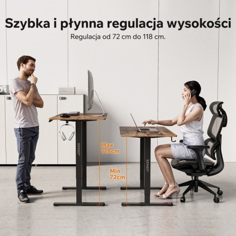 BIURKO ELEKTRYCZNE GAMINGOWE KOMPUTEROWE CZARNE 120X60 REGULACJA Sterowane