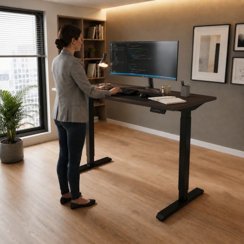 BIURKO ELEKTRYCZNE GAMINGOWE KOMPUTEROWE WENGE 120X60 REGULACJA WYSOKOŚCI