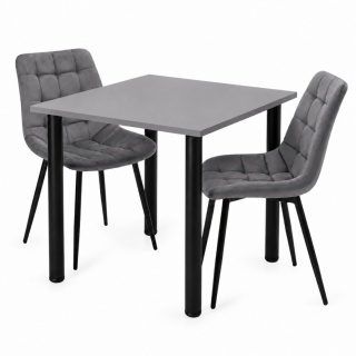 STÓŁ Z KRZESŁAMI LOFT 65x65 JASNY GRAFIT 2 KRZESŁA ZESTAW