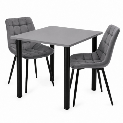STÓŁ Z KRZESŁAMI LOFT 65x65 JASNY GRAFIT 2 KRZESŁA ZESTAW