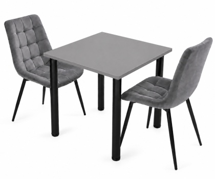 STÓŁ Z KRZESŁAMI LOFT 65x65 JASNY GRAFIT 2 KRZESŁA ZESTAW