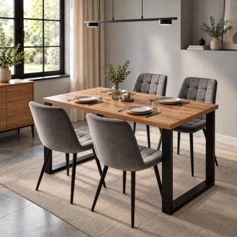 STÓŁ Z KRZESŁAMI LOFT do kuchni jadalni 120X60 blat dąb craft złoty 28 mm 4 krzesła zestaw