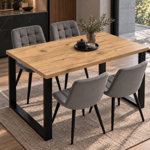 STÓŁ Z KRZESŁAMI LOFT do kuchni jadalni 120X60 blat dąb craft złoty 28 mm 4 krzesła zestaw