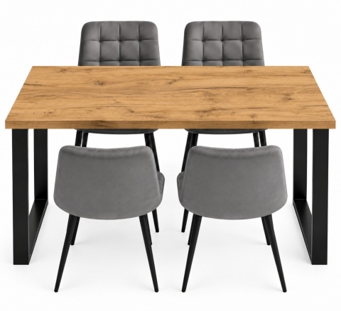 STÓŁ Z KRZESŁAMI LOFT do kuchni jadalni 120X60 blat dąb craft złoty 28 mm 4 krzesła zestaw