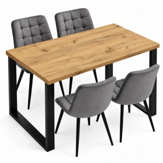 STÓŁ Z KRZESŁAMI LOFT do kuchni jadalni 120X60 blat dąb craft złoty 28 mm 4 krzesła zestaw